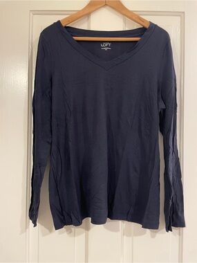 LOFT Navy V-Neck Long Sleeve Tee